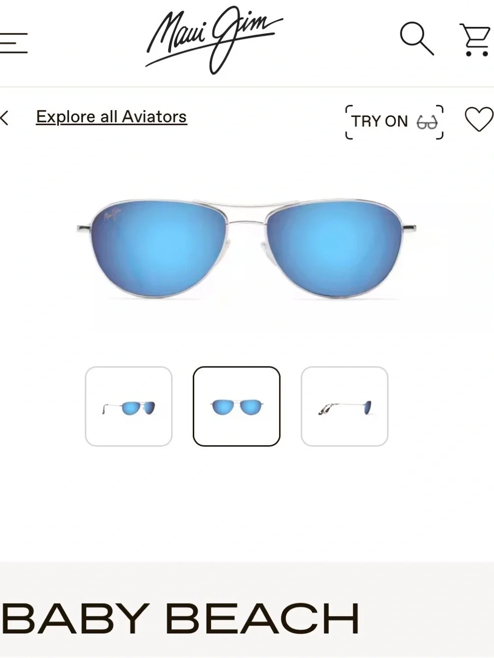 Maui Jim Baby Beach Aviator Sunglasses - Silver Frame with Blue Lenses